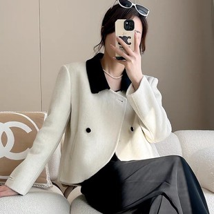 HS157羊绒大衣女2025新款宽松双排扣气质名媛风短款毛呢短款外套