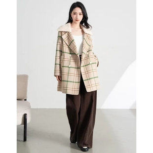 HS190格子毛呢外套女2025冬季新款时尚中长款双面呢大衣