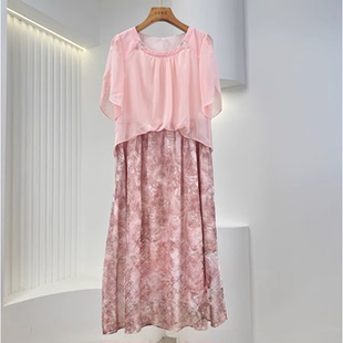 HL106连衣裙女2026年新款夏季时尚印花大码显瘦遮肉品质感假两件