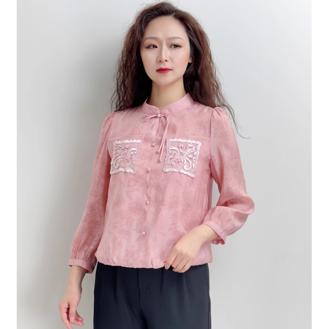 HX494衬衫女2026新款热销爆款中年女装国风显瘦遮肉春秋小衫
