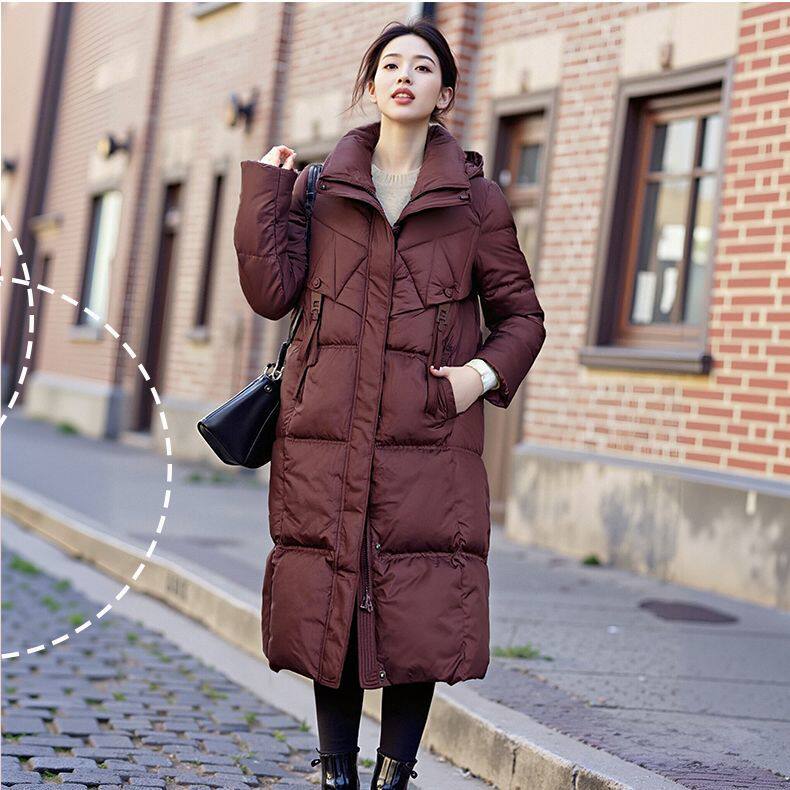 HY231羽绒服女2026新款90白鸭绒保暖高端修身长款羽绒外套