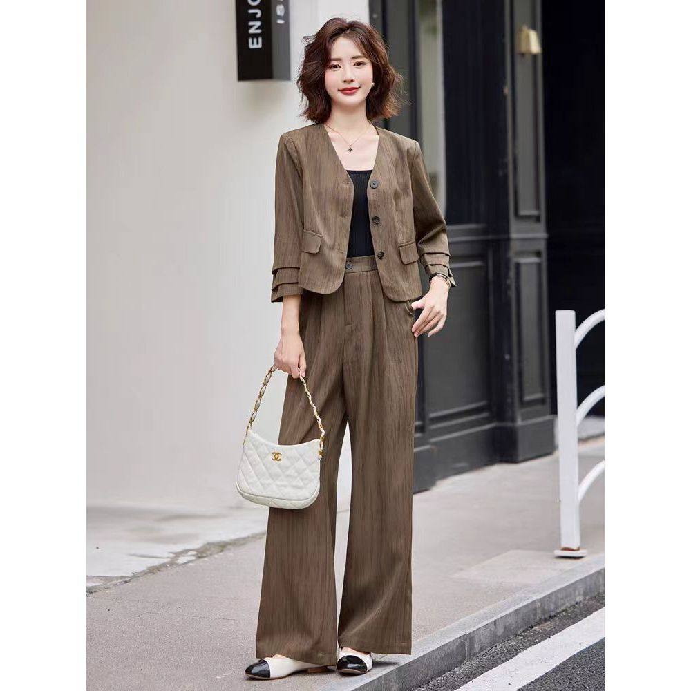 HT802  2025春秋季新款女装时尚两件套长袖园领春秋套装