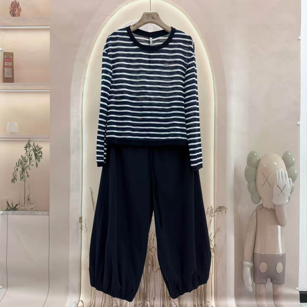 HT1026套装女两件春秋热销爆款2026新时尚减龄休闲针织衫+阔腿裤