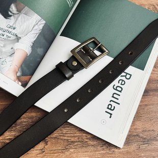 简约女士真皮腰带黄铜针扣复古风皮带搭配牛仔西装 4.3 裤 5.7