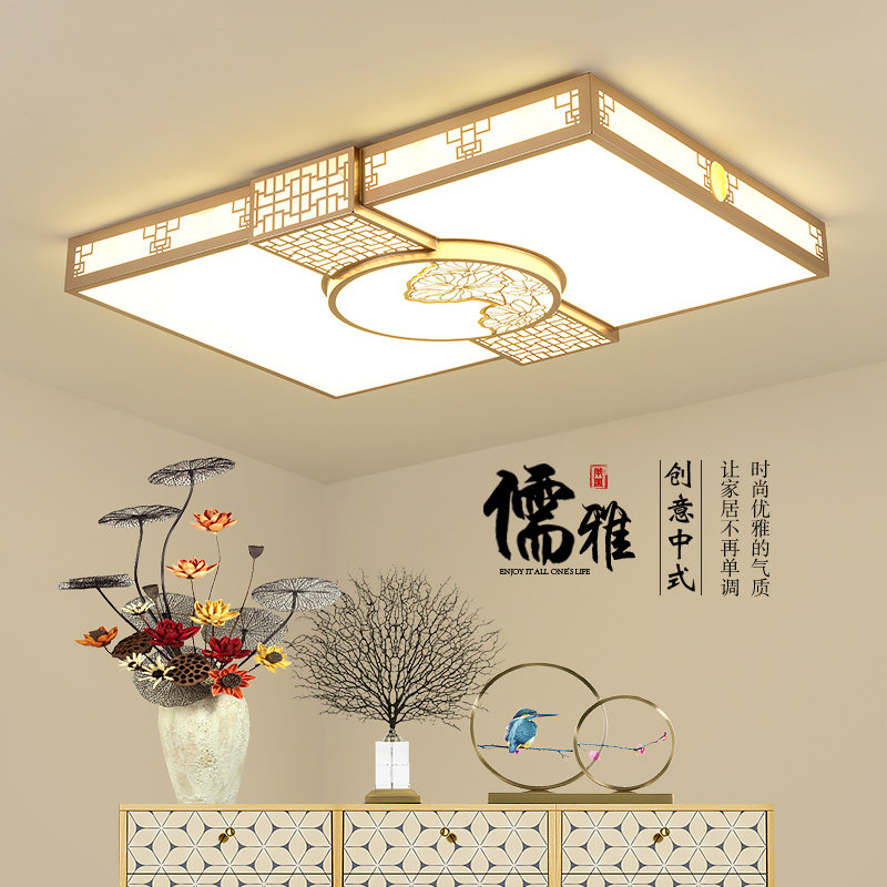 新中式吸顶灯中国风圆形房间卧室灯现代高档香槟金家用客厅吊顶灯