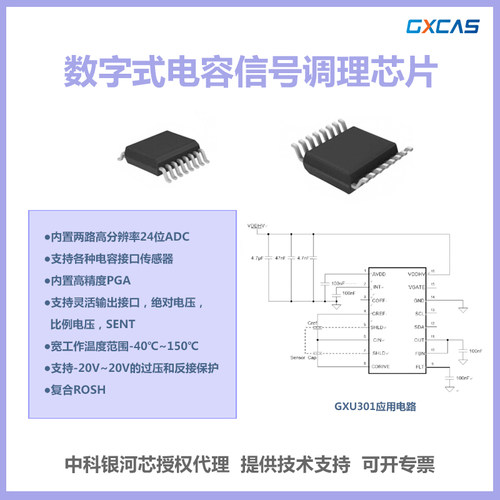 中科银河芯GXU301电容接口信号调理芯片GXU501电阻式压力传感器IC