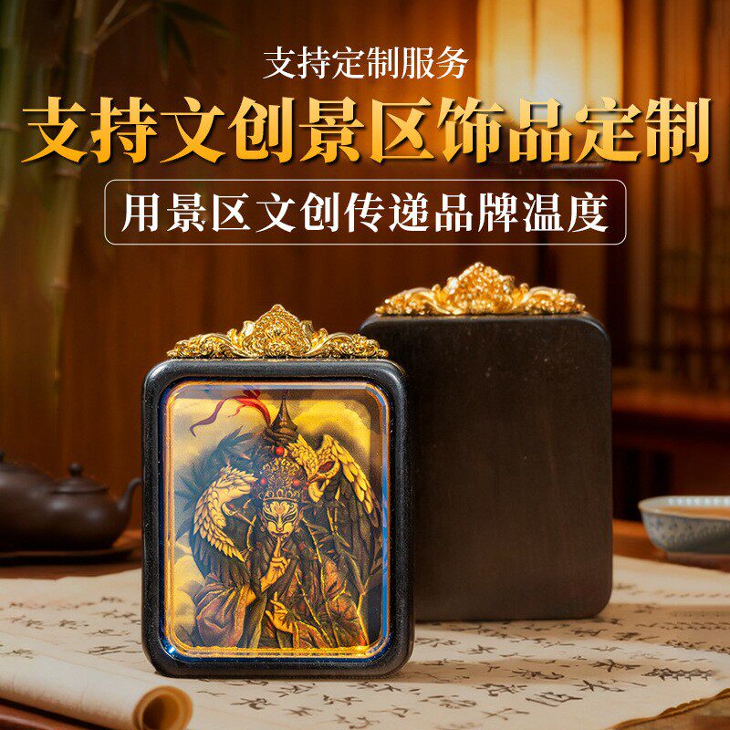 文创定图唐卡吊坠绿度母关公八大守护白鹤童子赵公明文殊景区饰品