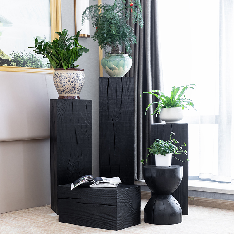 碳化黑根雕实木展示架木墩展示