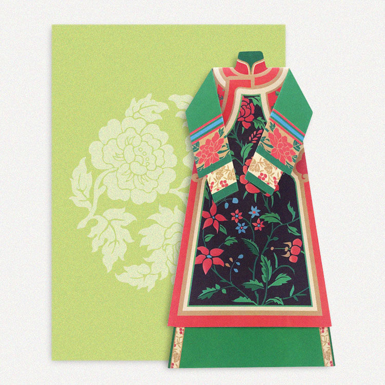 节日通用贺卡, 蒙古科尔沁部落服饰, 手工双层正背全彩,新古典