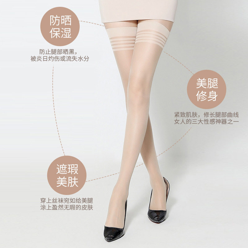 白丝袜夏季长筒袜女士性感包芯丝条纹过膝袜大腿袜硅胶圈防掉