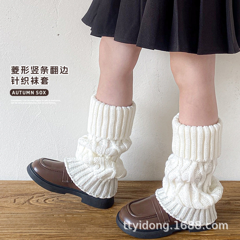 秋冬季女童袜套韩版中筒袜麻花毛线宝宝保暖护腿袜洛丽塔过膝袜套
