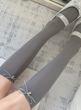 爱心吊坠银色蝴蝶袜薄米色系蝴蝶结天鹅绒女袜lolita纯欲