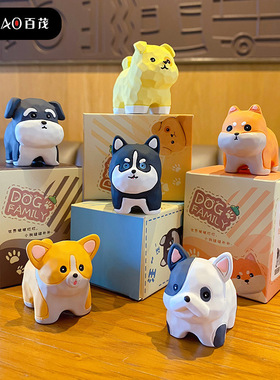 百茂原创木雕风狗狗站姿汽车摆件可爱创意树脂公仔家居桌面装饰品