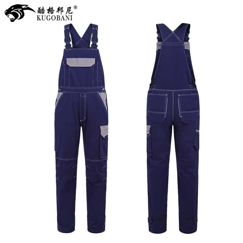 酷格邦尼工装纯棉套装春秋机修工吊带多口袋劳保服结实耐磨背带裤