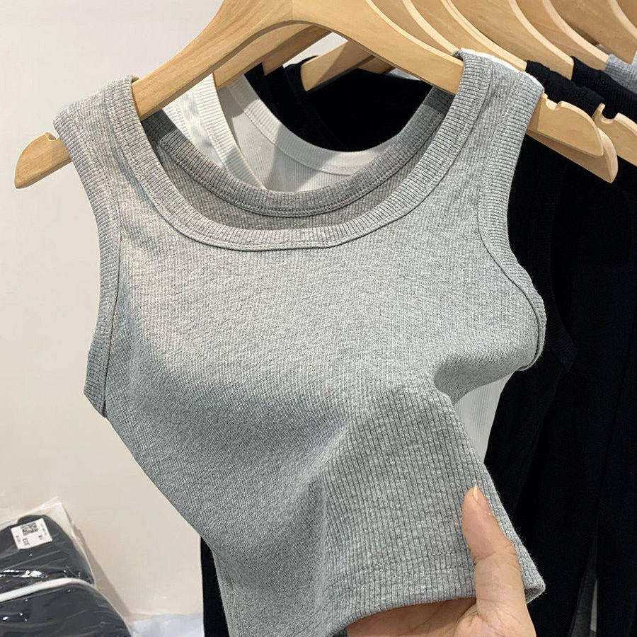 遮副乳夏季背心女内搭螺纹打底衫外穿瑜伽美背运动风短款吊带上衣