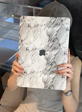 SHELL丨适用于Macbook保护壳华为笔记本16新款白色皮革大理石外壳macbookair13.6Pro14M4英寸软套16/15寸Max