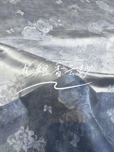 达利丝绸140门幅30姆米重缎提花双面炒色灰蓝玫瑰   29号