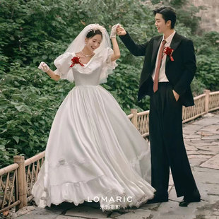 大码缎面轻婚纱2024新款胖MM新娘加肥加大宴会晚礼服森系旅拍婚纱