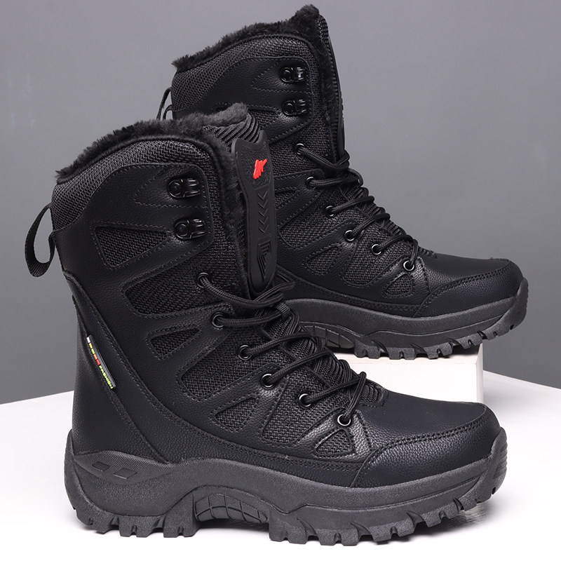 NORTHEAST SNOW BOOTS MENS TALL COTTON SHOES MENS WINTER FLEECE THICKENED WARM LEATHER WATERPROOF PLUS SIZE MARTIN BOOTS 46