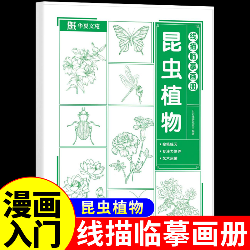 线描临摹画册漫画入门手绘描摹本昆虫植物线稿描绘儿童描画动漫卡通人物绘画画画零基础自学教程教材国画风景临摹工笔白描素描书