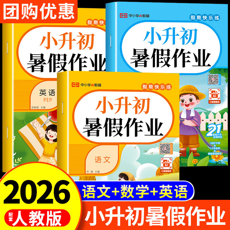 2026小升初暑假作业语文数学英语全套配套人教版必刷题总复习真题卷六年级下册初一小学升初中暑期衔接教材六升七一本通6升7练习册 - 实物图