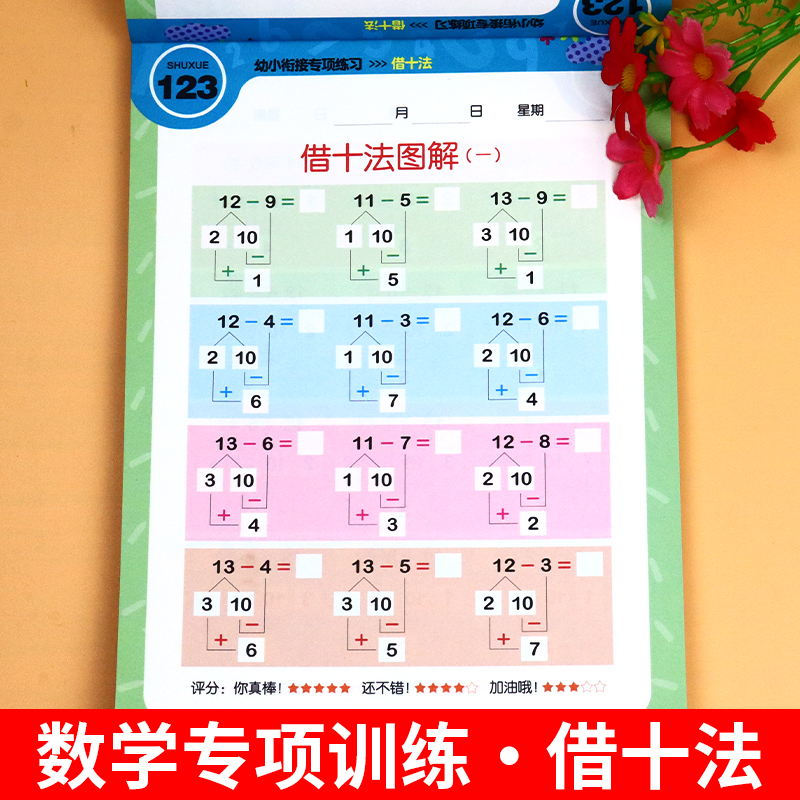 凑十法借十法幼小衔接教材全套一日一练数学思维训练每日一练幼儿园学前班10 20以内加减法天天练平十法破十法口算题卡练习册Z-封面