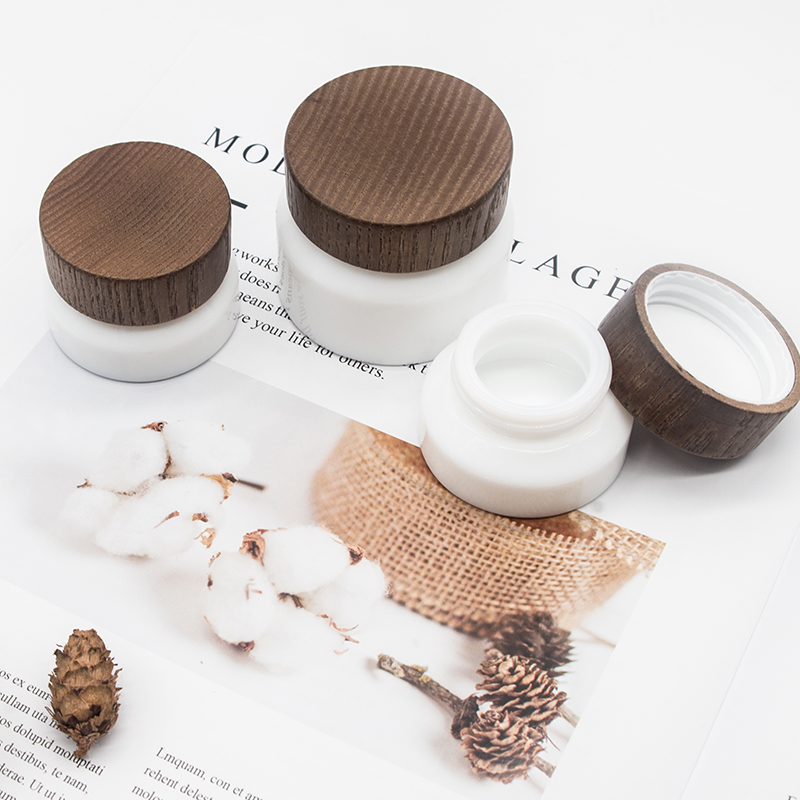 天然木盖白瓷面霜/眼霜分装瓶 便携旅行药霜瓶膏霜盒小样试用空瓶