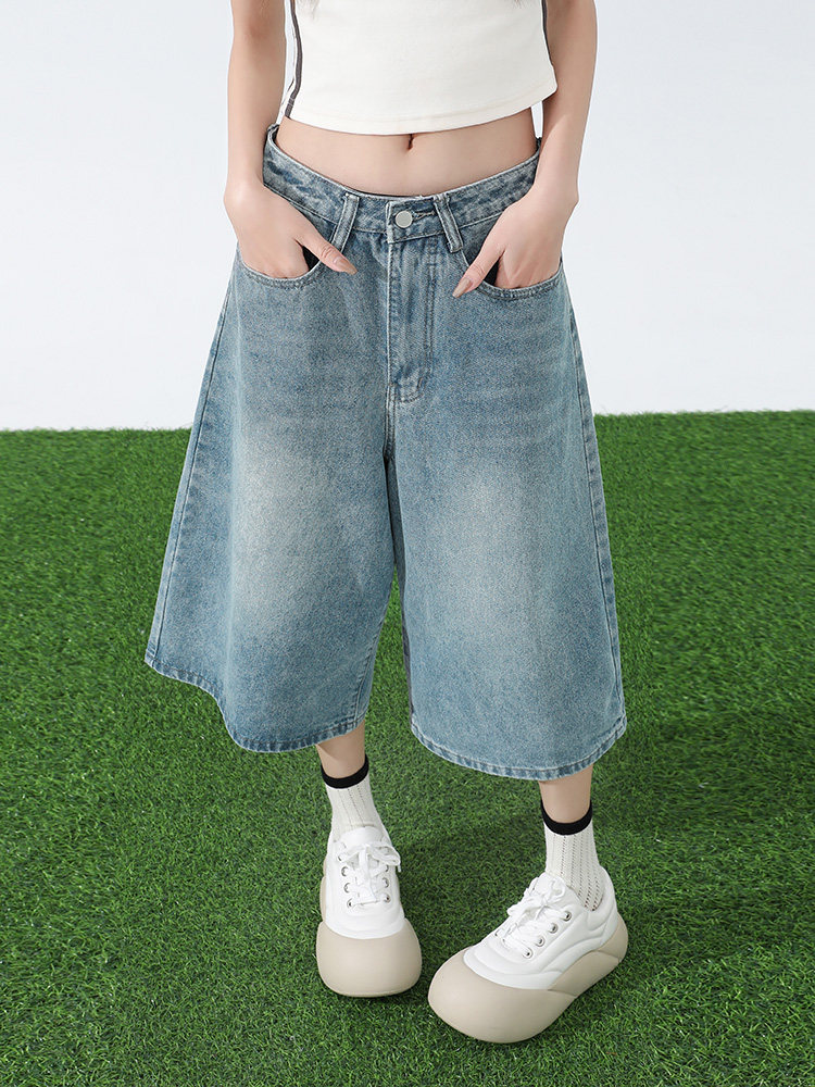 SUMMER THIN XINTANG HIGH-END CROPPED PANTS WOMENS SPRING AND AUTUMN LIGHT COLOR LARGE SIZE LOOSE WIDE-LEG MEDIUM PANTS SMALL JEANS