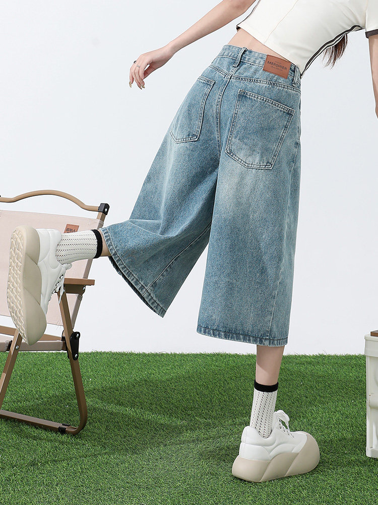 SUMMER THIN XINTANG HIGH-END CROPPED PANTS WOMENS SPRING AND AUTUMN LIGHT COLOR LARGE SIZE LOOSE WIDE-LEG MEDIUM PANTS SMALL JEANS