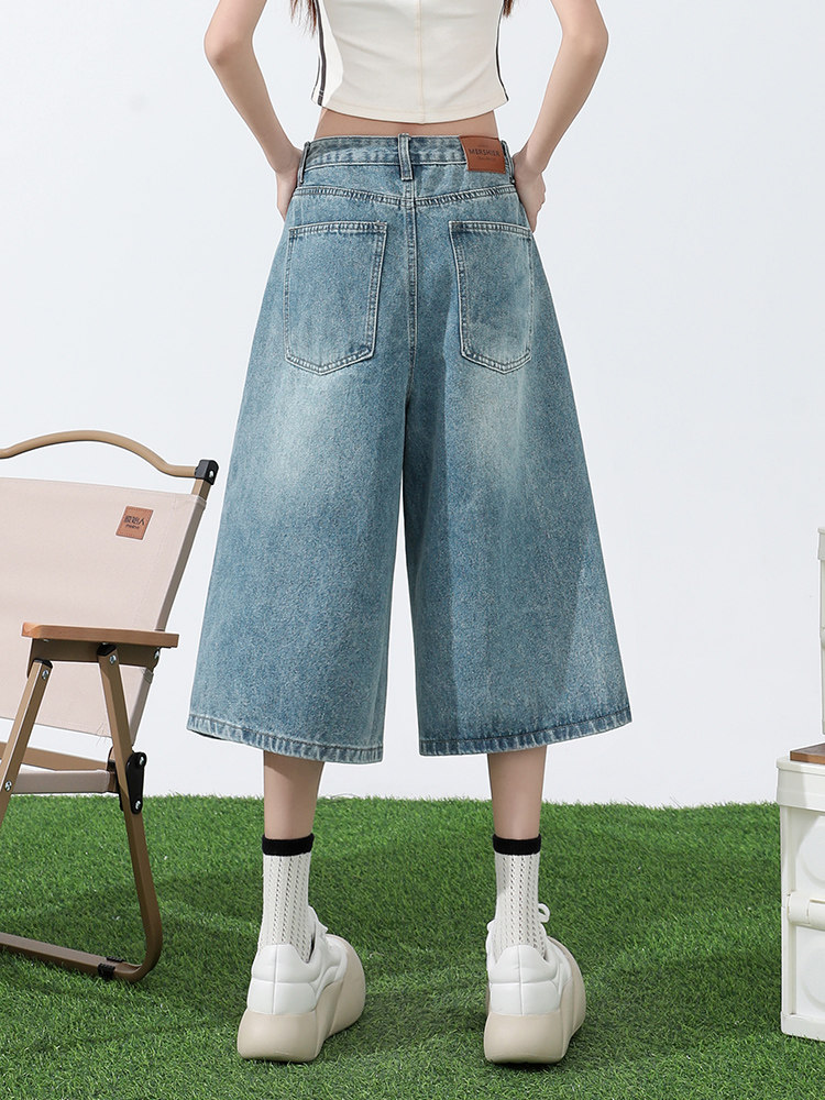 SUMMER THIN XINTANG HIGH-END CROPPED PANTS WOMENS SPRING AND AUTUMN LIGHT COLOR LARGE SIZE LOOSE WIDE-LEG MEDIUM PANTS SMALL JEANS