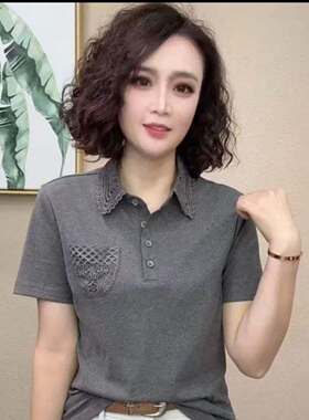 聚光点女装蕾丝翻领短袖恤女士时尚百搭半袖新款显瘦上衣女