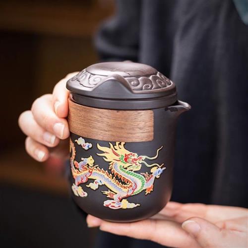 中式功夫紫砂茶具沛晴宜兴家用旅行热水变色一体分茶器便携壶套装