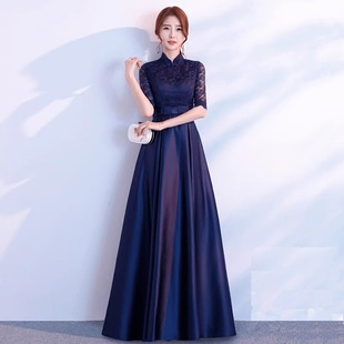 2025新款晚礼服女裙宴会时尚优雅长袖端庄大气公司年会主持人