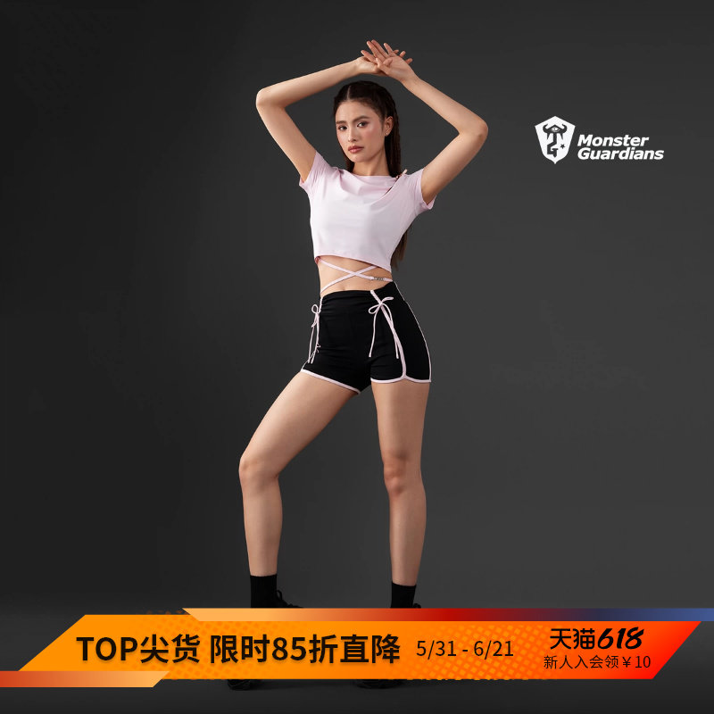 Monster Guardians夏季吸湿排汗凉感可拆卸绑带运动修身短袖T恤女