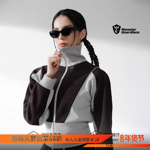 Monster Guardians恣意系列女秋冬吸湿排汗撞色拼接加绒卫衣套装