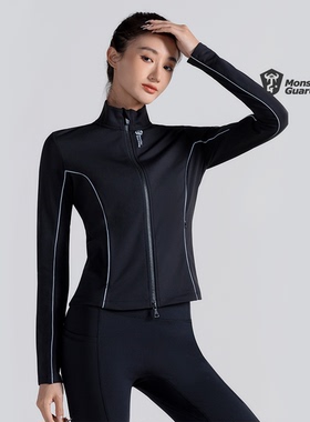 Monster Guardians 女子黑色修身训练长袖 高弹专业运动健身外套