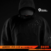 Monster Guardians 暗夜系列防风加绒高领黑色宽松连帽运动卫衣