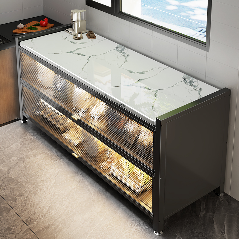 厨房置物架落地多层岩板收纳柜多功能微波炉烤箱切菜家用储物柜子