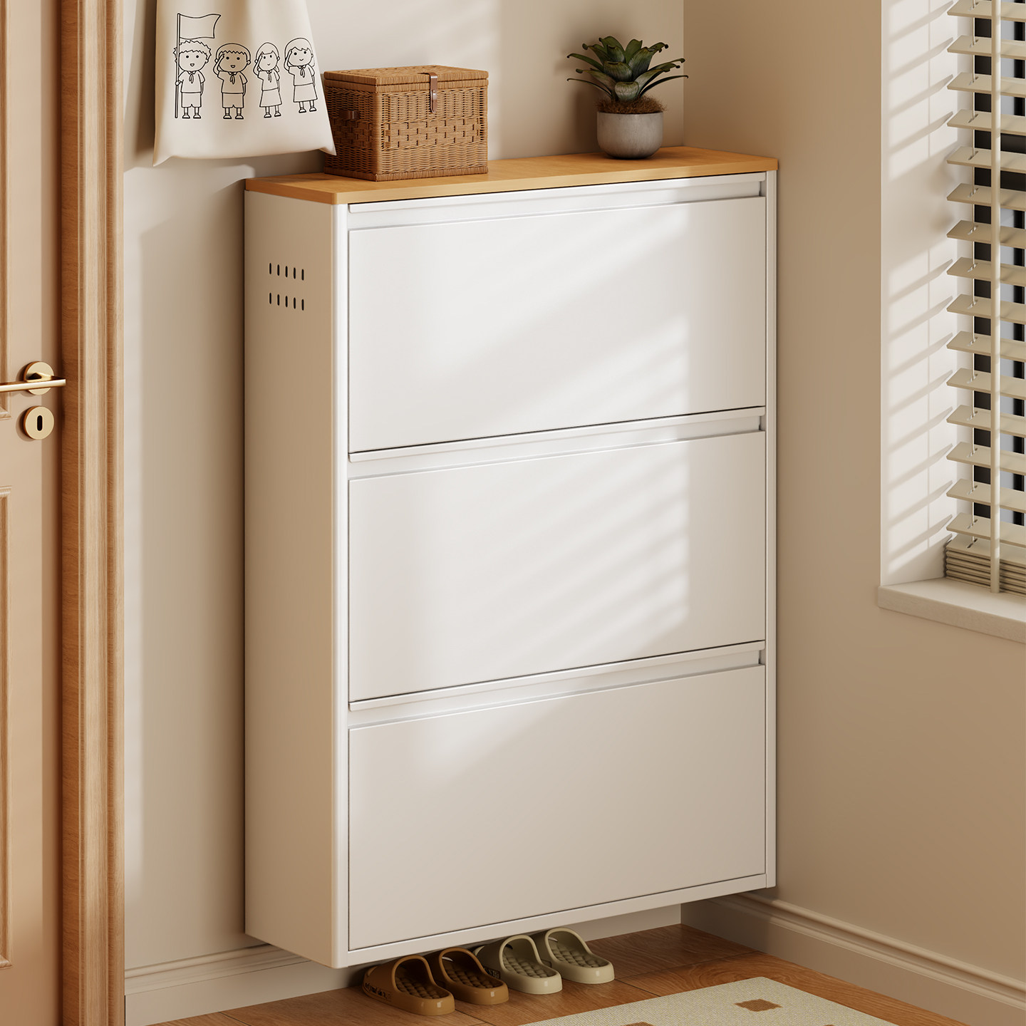 超薄翻斗鞋柜家用门口室内一体靠墙15cm钢制入户玄关柜极小窄鞋架