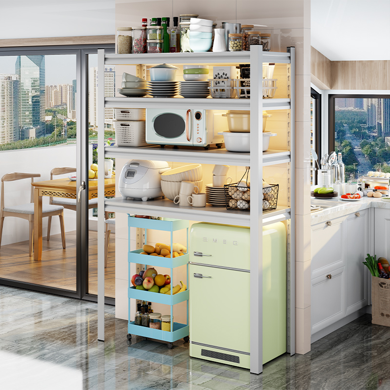 厨房置物架多层微波炉收纳架下空试大容量碗碟储物架橱柜落地铁架