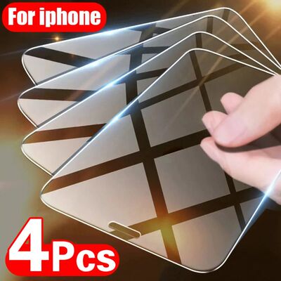 4PCS Tempered Glass for iPhone 13 12 11 14 15 Pro XR X XS Max Screen Protector on for iPhone 13 Pro