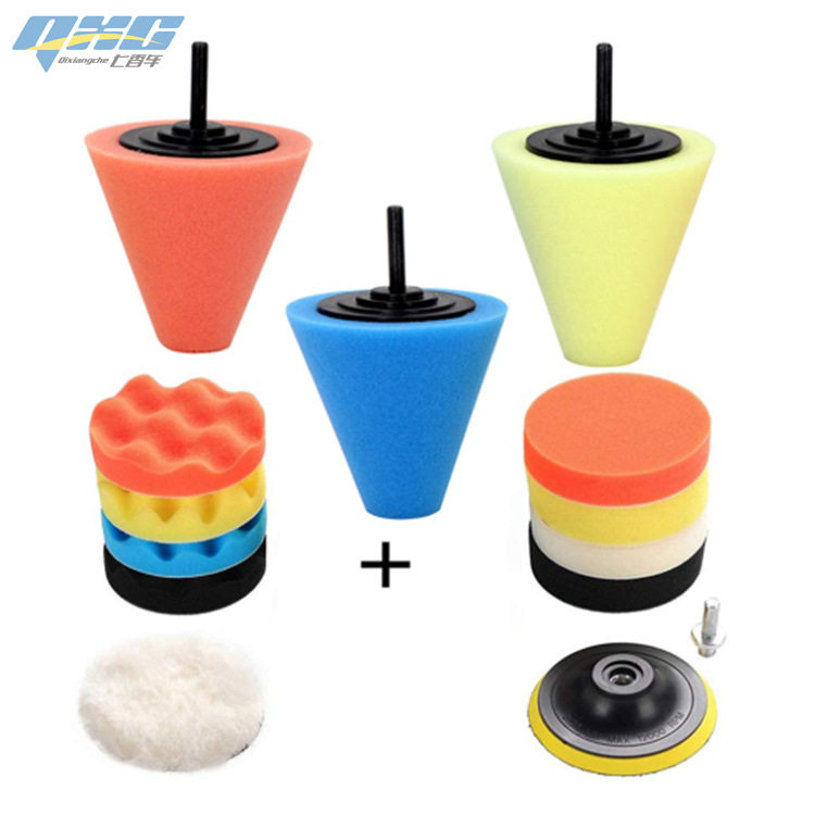 厂家供货4英寸汽车海绵抛光盘羊毛垫锥形轮毂抛光海绵轮14件套装