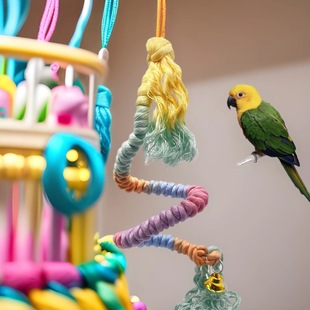 鹦鹉玩具马卡龙渐变色炫彩彩色棉绳攀爬绳 旋转爬绳 鸟笼装饰挂件