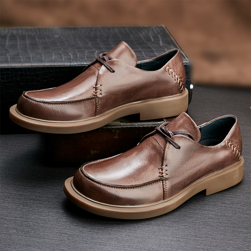 百搭休闲男士复古系带时尚皮鞋