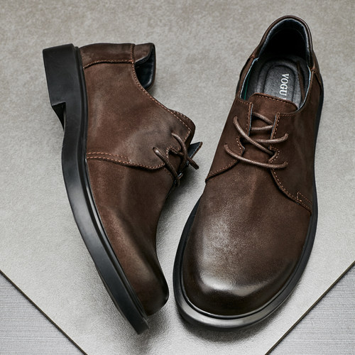 春季2025新款真皮圆头休闲鞋男复古时尚百搭鞋子平底潮流透气皮鞋