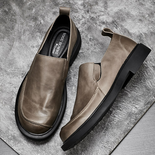 秋季圆头青年牛皮时尚商务休闲鞋