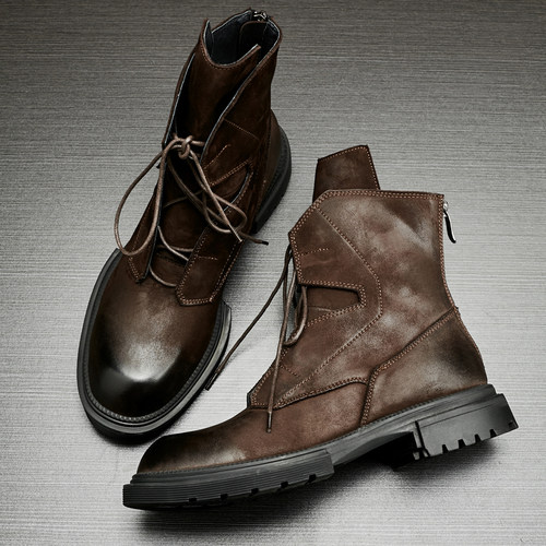 真皮高帮马丁靴厚底户外工装圆头