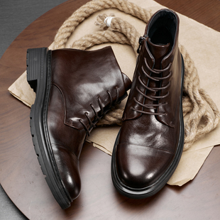 皮靴男厚底时尚秋冬马丁靴系带潮流个性男靴复古短靴青年机车靴子