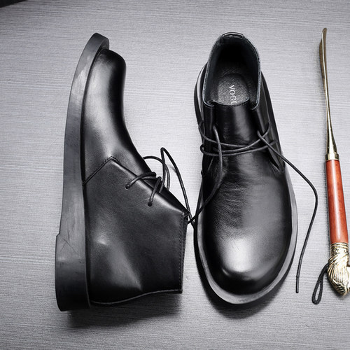 英伦休闲高帮男鞋真皮厚底时尚