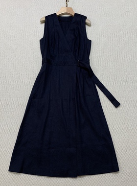 Th同款 2025春夏新品女装 亚麻混纺无袖围裹式连衣裙 P0303606